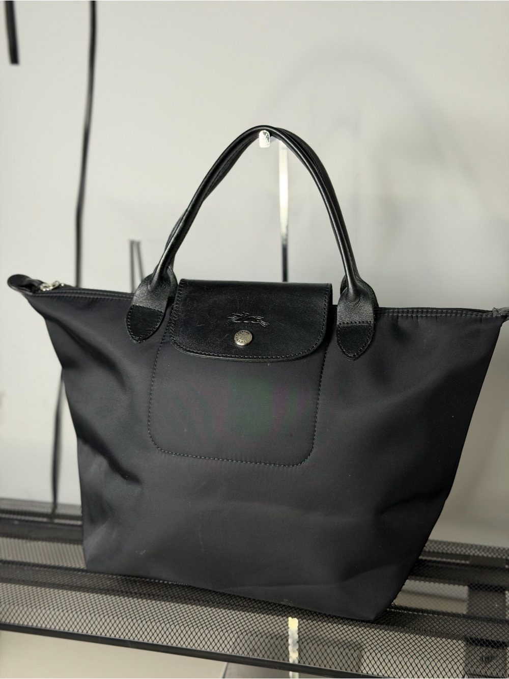 Longchamp Le Pliage Medium Tote Bag Black Nylon & Leather | Zip Top |